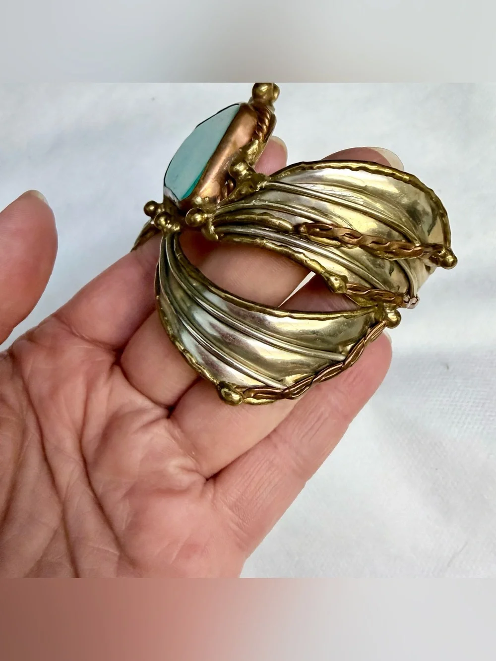 Vintage Statement Southwestern Mixed Metal Turquoise Cuff Bracelet